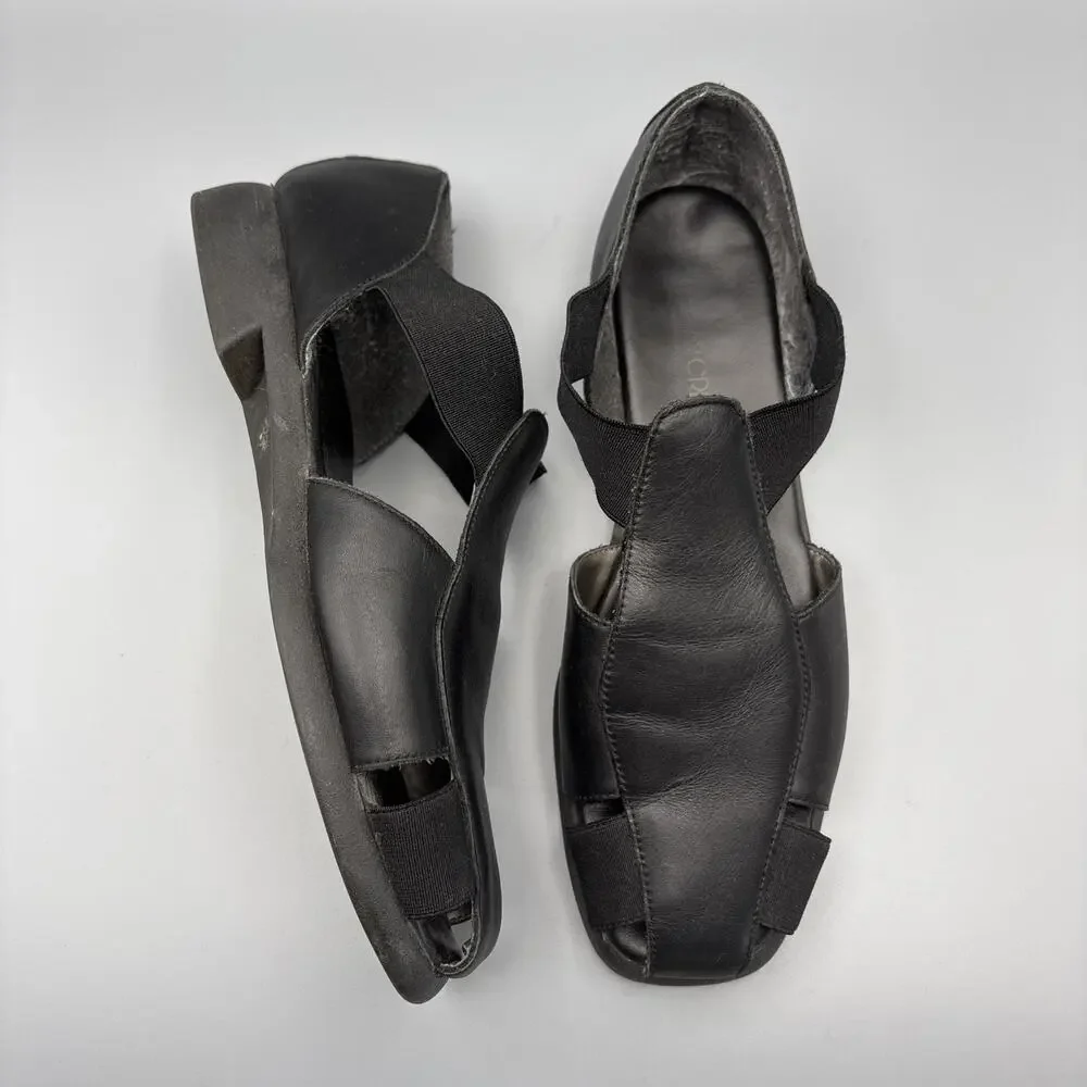 Cabin Creek Sandal Size 9.5 Black Leather Comfort Elastic Fisherman Shoe 90s Mom